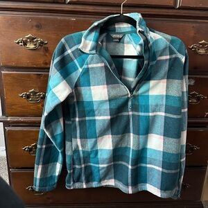 Teal and White Plaid Quarter-Zip Pullover